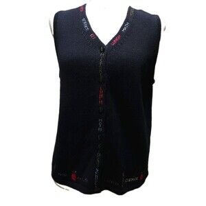 VTG School Teacher Blue Sweater Vest Sz S 123 Science Math History Lunch